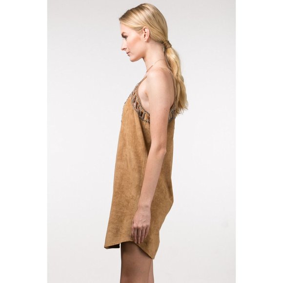 Women's Sophisticated Suede Cage Beads Dress for a Unique and Fashion - Picture 11 of 12